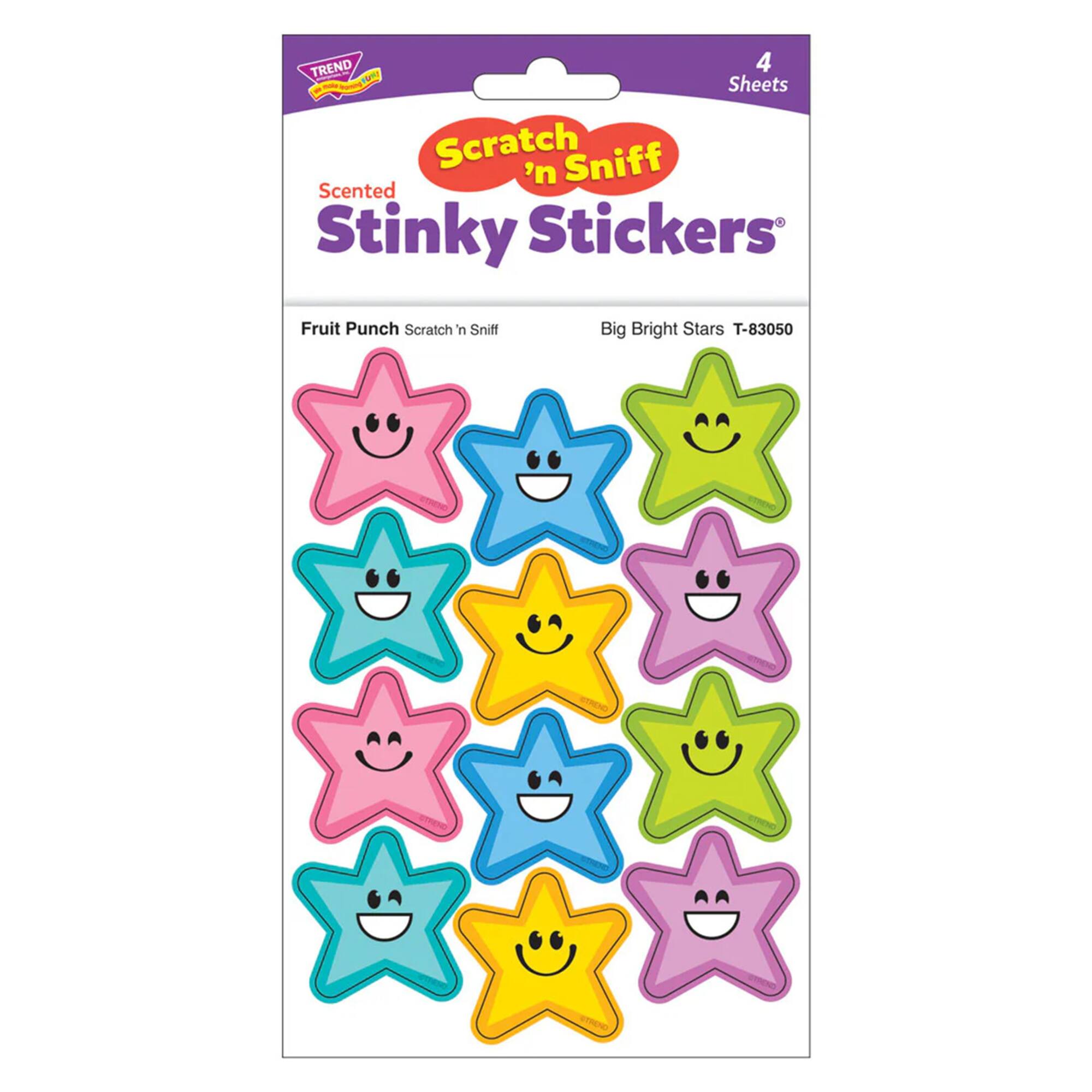 TREND Enterprises® Big Bright Stars, Fruit Punch Scent Scratch 'n Sniff Stinky Stickers®. 1.25" 6 Packs of 48